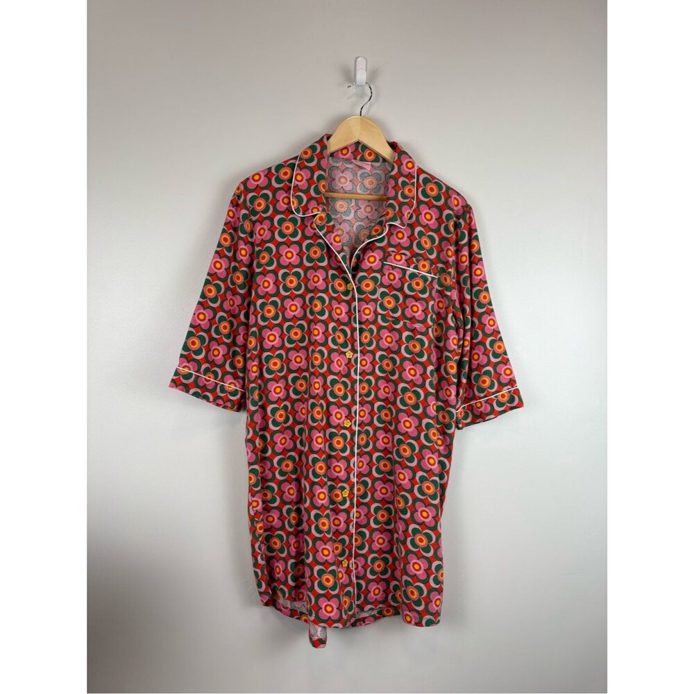 Ban.do Floral Sleep Shirt Dress Retro Daisy Nightgown Loungewear Size Medium